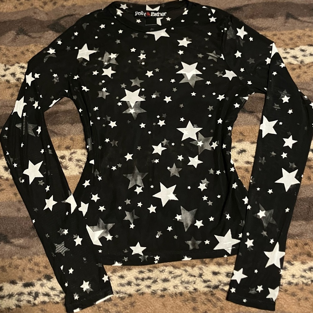 Polly & Esther Mesh Black and White Star Top (Medium)